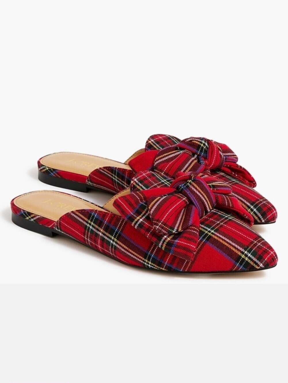 NWOT! J. Crew Factory, Tartan Slip-On Bow Mules, Royal Stewart Tartan, 7.5